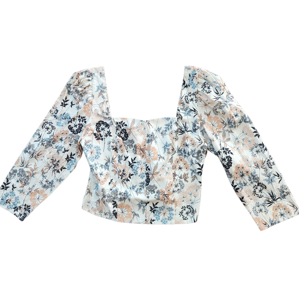 a.n.a NWOT  Floral Square Neck‎ Blouse - Blue and Peach Size: XS